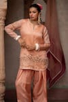 Buy_Nikunj By NIIDHI BAJAJ_Peach Organza, Silk Embroidery, Sequins, Pearls, Stones Pink Hand Kurta Set _Online_at_Aza_Fashions