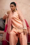 Shop_Nikunj By NIIDHI BAJAJ_Peach Organza, Silk Embroidery, Sequins, Pearls, Stones Pink Hand Kurta Set _Online_at_Aza_Fashions
