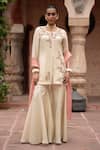 Buy_Nikunj By NIIDHI BAJAJ_Off White Tissue, Silk Embroidery, Zari Keyhole Neck, Gulbahaar Hand Kurta Set _at_Aza_Fashions