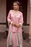 Nikunj By NIIDHI BAJAJ_Pink Silk Embroidery, Zari Keyhole Neck Noor Gulabi Hand Kurta Set _Online_at_Aza_Fashions