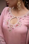 Nikunj By NIIDHI BAJAJ_Pink Silk Embroidery, Zari Keyhole Neck Noor Gulabi Hand Kurta Set _at_Aza_Fashions