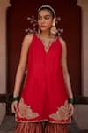 Nikunj By NIIDHI BAJAJ_Red Silk, Tissue, Organza, Georgette Embroidery, Laal Rang Kurta Gharara Set _Online_at_Aza_Fashions