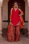 Buy_Nikunj By NIIDHI BAJAJ_Red Silk, Tissue, Organza, Georgette Embroidery, Laal Rang Kurta Gharara Set _at_Aza_Fashions