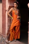 Buy_Nikunj By NIIDHI BAJAJ_Orange Silk Embroidery, Beads, Zari, Tassels, Kesariya Noor Hand Kurta Set _Online_at_Aza_Fashions