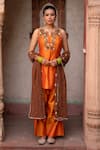 Buy_Nikunj By NIIDHI BAJAJ_Orange Silk Embroidery, Beads, Zari, Tassels, Kesariya Noor Hand Kurta Set _at_Aza_Fashions