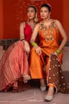 Nikunj By NIIDHI BAJAJ_Orange Silk Embroidery, Beads, Zari, Tassels, Kesariya Noor Hand Kurta Set _at_Aza_Fashions