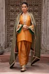 Buy_Nikunj By NIIDHI BAJAJ_Yellow Tissue Embroidery V-neck, Yes Surmayi Sunehri Hand Work Salwar Set _at_Aza_Fashions