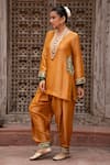 Buy_Nikunj By NIIDHI BAJAJ_Yellow Tissue Embroidery V-neck, Yes Surmayi Sunehri Hand Work Salwar Set _Online_at_Aza_Fashions