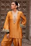 Shop_Nikunj By NIIDHI BAJAJ_Yellow Tissue Embroidery V-neck, Yes Surmayi Sunehri Hand Work Salwar Set _Online_at_Aza_Fashions