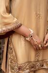 Nikunj By NIIDHI BAJAJ_Gold Tissue Embroidery Square Neck, Yes Noor-e-zar Hand Work Kurta Set _at_Aza_Fashions