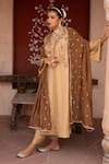 Shop_Nikunj By NIIDHI BAJAJ_Gold Tissue Embroidery, Zari V-neck, Yes Baari Hand Work A-line Kurta Set _Online_at_Aza_Fashions