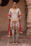 Buy_Nikunj By NIIDHI BAJAJ_Grey Tissue Embroidery, Zari, Cut Work V-neck, Chaand Baali Anarkali Set _at_Aza_Fashions