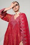 Buy_OHH CROW_Coral Silk, Tissue, Organza Mirrors, Sequins V-neck, Yes Work Kurta Set 