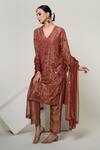 Buy_OHH CROW_Brown Silk, Tissue, Organza Mirrors V-neck Work Kurta Set 