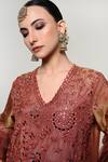 OHH CROW_Brown Silk, Tissue, Organza Mirrors V-neck Work Kurta Set _Online