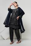 OHH CROW_Blue Silk, Tissue, Organza Embroidery, Mirrors Round Work Straight Kurta Set _Online_at_Aza_Fashions
