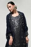 Shop_OHH CROW_Blue Silk, Tissue, Organza Embroidery, Mirrors Round Work Straight Kurta Set _Online_at_Aza_Fashions