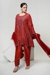 Buy_OHH CROW_Red Silk, Tissue, Organza Mirrors Round Neck, Yes Embroidered Kurta Set _at_Aza_Fashions