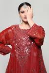 OHH CROW_Red Silk, Tissue, Organza Mirrors Round Neck, Yes Embroidered Kurta Set _at_Aza_Fashions