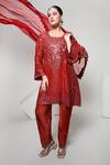 Buy_OHH CROW_Red Silk, Tissue, Organza Mirrors Round Neck, Yes Embroidered Kurta Set 