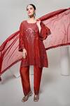 Shop_OHH CROW_Red Silk, Tissue, Organza Mirrors Round Neck, Yes Embroidered Kurta Set 