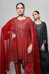 Buy_OHH CROW_Red Silk, Tissue, Organza Mirrors Round Neck, Yes Embroidered Kurta Set _Online