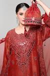 Shop_OHH CROW_Red Silk, Tissue, Organza Mirrors Round Neck, Yes Embroidered Kurta Set _Online
