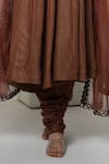 OHH CROW_Brown Silk, Tissue, Organza, Chanderi Mirrors, Embroidery Work Anarkali Set _Online_at_Aza_Fashions