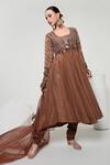 Shop_OHH CROW_Brown Silk, Tissue, Organza, Chanderi Mirrors, Embroidery Work Anarkali Set _Online_at_Aza_Fashions