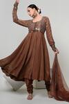 OHH CROW_Brown Silk, Tissue, Organza, Chanderi Mirrors, Embroidery Work Anarkali Set _at_Aza_Fashions