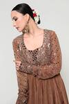 Buy_OHH CROW_Brown Silk, Tissue, Organza, Chanderi Mirrors, Embroidery Work Anarkali Set 