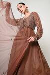 Buy_OHH CROW_Brown Silk, Tissue, Organza, Chanderi Mirrors, Embroidery Work Anarkali Set _Online