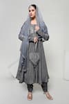 Shop_OHH CROW_Grey Silk, Tissue, Organza, Chanderi Mirrors Embroidered Jacket And Anarkali Set _Online_at_Aza_Fashions