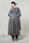 Shop_OHH CROW_Grey Silk, Tissue, Organza, Chanderi Mirrors Embroidered Jacket And Anarkali Set _at_Aza_Fashions