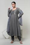 Buy_OHH CROW_Grey Silk, Tissue, Organza, Chanderi Mirrors Embroidered Jacket And Anarkali Set _at_Aza_Fashions