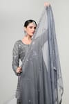 Shop_OHH CROW_Grey Silk, Tissue, Organza, Chanderi Mirrors Embroidered Jacket And Anarkali Set 