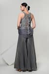 Shop_OHH CROW_Grey Silk, Tissue, Organza Embroidery, Sequins, Mirrors Corset Sharara Set _at_Aza_Fashions