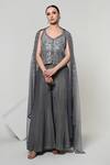Shop_OHH CROW_Grey Silk, Tissue, Organza Embroidery, Sequins, Mirrors Corset Sharara Set _Online_at_Aza_Fashions