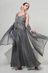 Shop_OHH CROW_Grey Silk, Tissue, Organza Embroidery, Sequins, Mirrors Corset Sharara Set 
