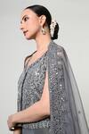 Shop_OHH CROW_Grey Silk, Tissue, Organza Embroidery, Sequins, Mirrors Corset Sharara Set _Online