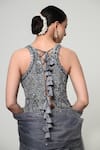 OHH CROW_Grey Silk, Tissue, Organza Embroidery, Sequins, Mirrors Corset Sharara Set 