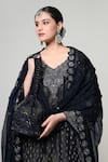 Shop_OHH CROW_Blue Silk, Tissue, Organza Embroidery, Sequins, Mirrors V-neck, No Kurta Set _Online_at_Aza_Fashions