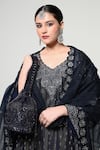 Buy_OHH CROW_Blue Silk, Tissue, Organza Embroidery, Sequins, Mirrors V-neck, No Kurta Set 