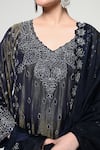 OHH CROW_Blue Silk, Tissue, Organza Embroidery, Sequins, Mirrors V-neck, No Kurta Set _Online