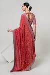 Shop_OHH CROW_Coral Silk, Tissue, Satin Mirrors, Tassels V-neck Work Saree With Blouse _at_Aza_Fashions