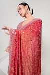 OHH CROW_Coral Silk, Tissue, Satin Mirrors, Tassels V-neck Work Saree With Blouse _Online