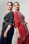 Shop_OHH CROW_Coral Silk, Tissue, Satin Mirrors, Tassels V-neck Work Saree With Blouse _Online
