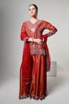 Buy_OHH CROW_Red Silk, Tissue, Organza Mirrors V-neck Work Kurta Set _at_Aza_Fashions