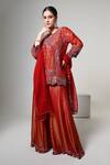 Buy_OHH CROW_Red Silk, Tissue, Organza Mirrors V-neck Work Kurta Set _Online_at_Aza_Fashions