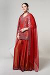Shop_OHH CROW_Red Silk, Tissue, Organza Mirrors V-neck Work Kurta Set 